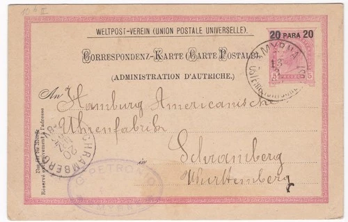 Smyrna, Österreichische Post,20 Para  20,Ganzsache,nach Schramberg,1893  (260)