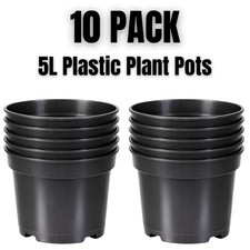 5L Plastic Plant Pots Black Nursery Flower Plant Pots – Pack of 10