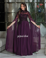 Customized Chiffon Applique Draped Formal Evening A-Line High Collar Bespoke Occ