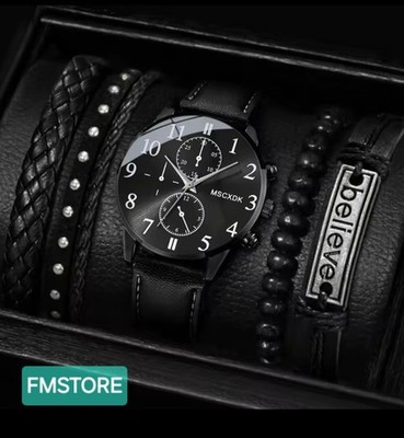 UHR SET UNISEX ARMBAND QUARZ ÖKO LEDER ARMBAND SET 4 STÜCK FASHION FFF