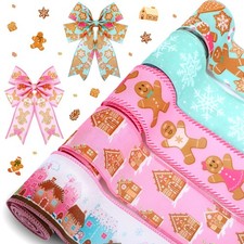 30 Yards Christmas Gingerbread Wired Edge Ribbon 2.5 in Fabric Candy Rainbow ...