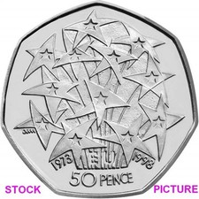 1998 50p COIN- EUROPEAN UNION FIFTY PENCE -EU STARS GOOD CIRCULATED CONDITION. - Available on eBay