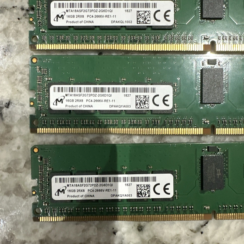 Micron 16GB 2Rx8 DDR4 PC4-2666V REG ECC RAM MTA18ASF2G72PDZ-2G6D1QI Foto 3 de 4