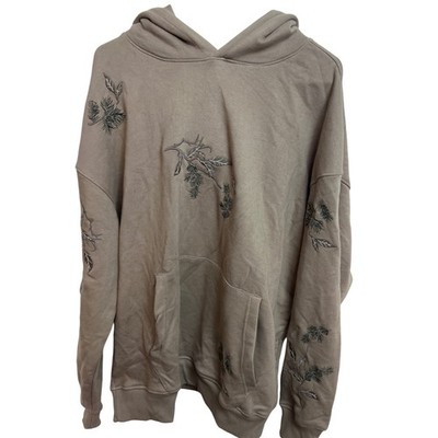 Public Supply NYC Mens Essentials Fit Pine Embroidered Hoodie Taupe Brown M Eart