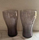 VINTAGE Set Of 2 Coca-Cola Tumblers GLASSES, Amber And Purple ,  Drinking 16 oz.
