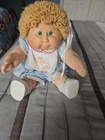 Cabbagepatch Kids Vintage Blonde Hair Doll, Green Eyes, Blue Dress Lace Details