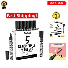 Pack of 5 Non-Toxic Black Liquid Chalk Markers - Versatile for Windows and Signs