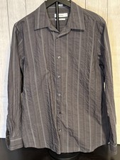 Calvin Klein Men  s Gray Stripe Cotton Dress Shirt Long Sleeve Size M