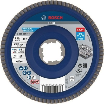 Bosch PRO X571 Fächerschleifscheibe X-Lock, abgewinkelt, 115 mm, K120