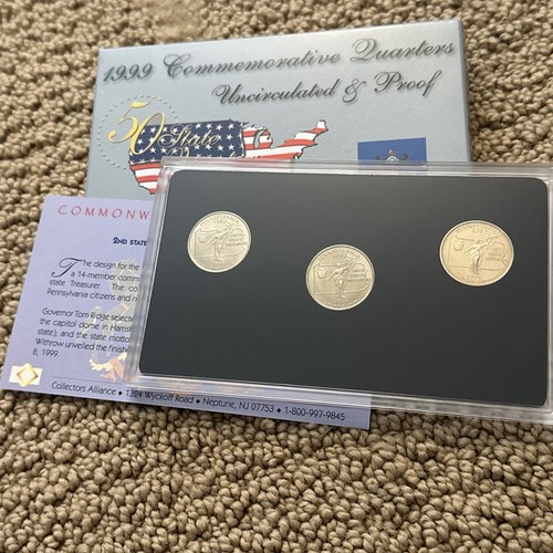 50 State quarters 1999 commemorative set Uncirculated & Proof-DE, PA, NJ, GA, CT - Picture 14 of 16