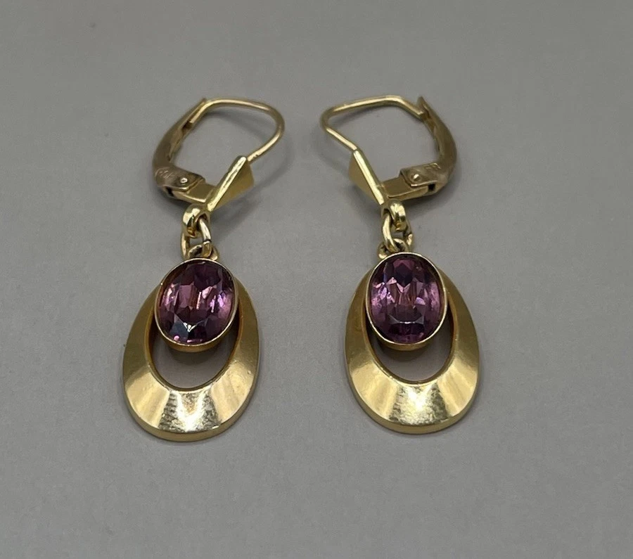 Franz Breuning Womens Earrings Pierced Rolled Gold Plate 14K Gold Wire Amethyst? - Image 3 of 4