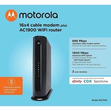 Motorola 16x4 Cable Modem Plus AC1900 WiFi Router - Model MG7550 With Power Cord