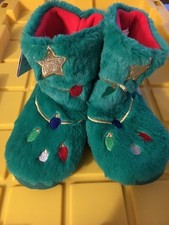 Kids Christmas Tree Bootie Slippers - Cat  Jack  Dark Green sz Large 4-5 new 