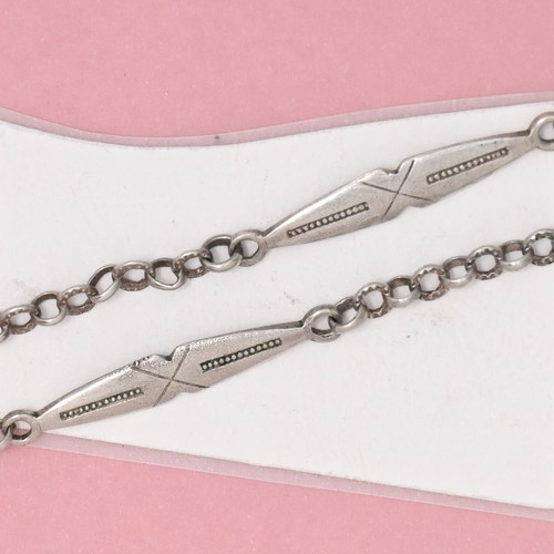 Antique Victorian French Sterling Silver Fancy Bar Link Cable Chain 56" Necklace - Picture 4 of 5
