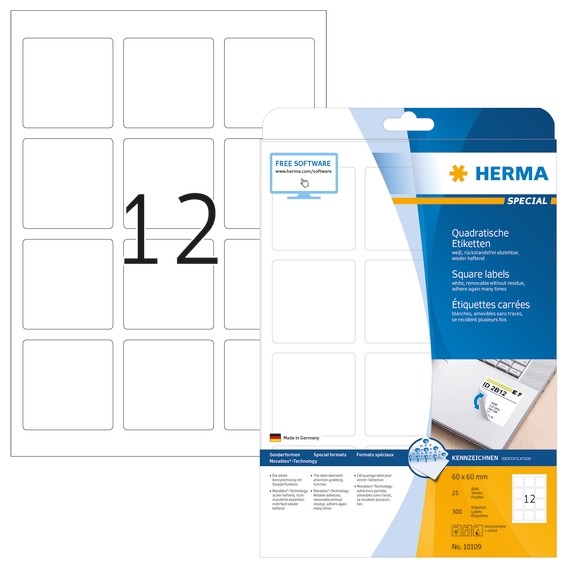 Herma 10109 AblöSbare Etiketten A4 60X60 Mm Weiß Quadratisch Movables/AblöSbar P-image