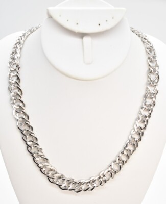 New 28'' Long Silver Tone Doubled Curb Link Chain Necklace 1/2'' Wide Wrappable