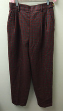 Liz Claiborne Wool Trousers Pants Womens 8 Red Plaid Pleated 28" Waist Vintage