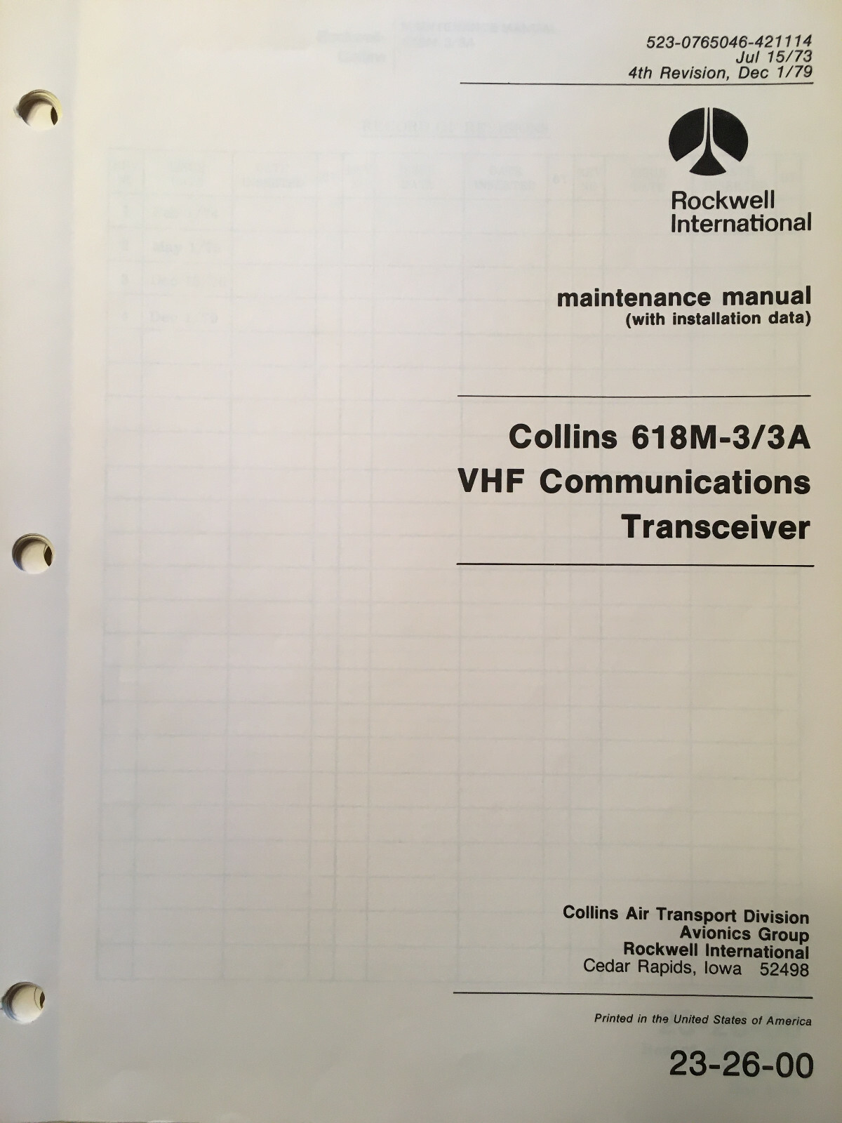 Collins 618M-3 and 68M-3A Install Manual | eBay
