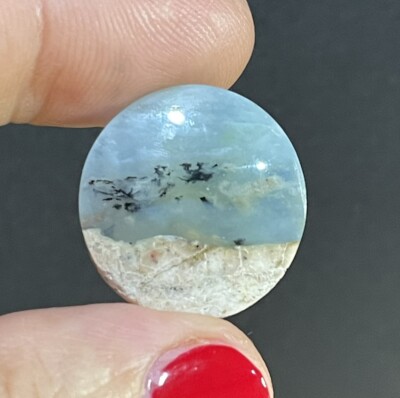 18ct 21.3x5.9mm Ocean Picture Like Blue Peruvian Opal Smooth Round Cabochon Gem