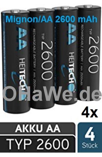 16 X Heitech Nimh Akku Mignon Aa Hr6 Typ 2600 Min. 2500 Mah 4 X 4er