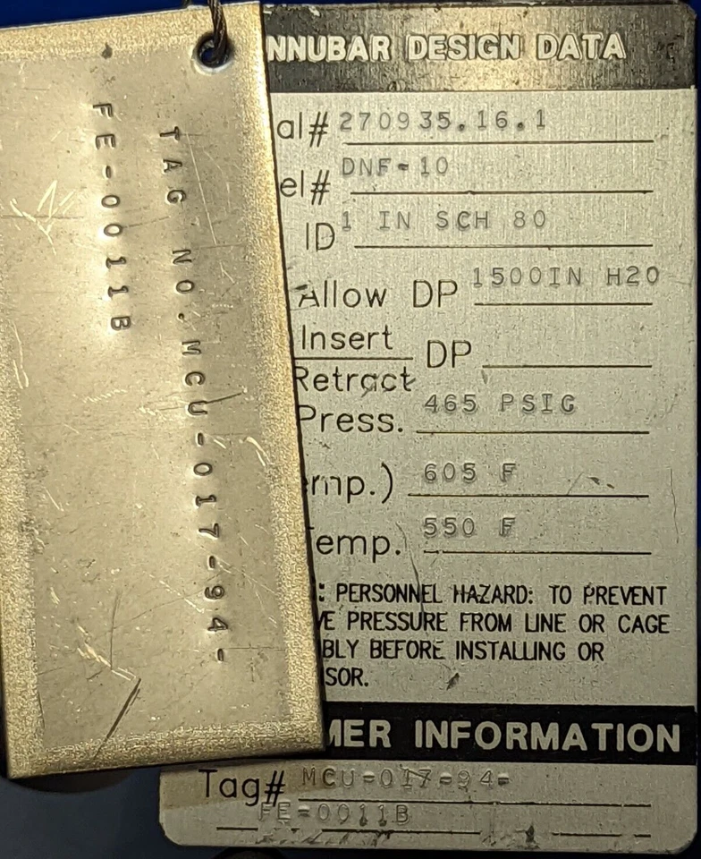ESTACIÓN MEDIDOR DE FLUJO DIAMANTE II ANNUBAR DNF-10 1500 IN H20 465 PSI @ 605° MAX Foto 4 de 4