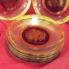 COLLECTIBLE CERA BARWARE GLASS PLATE GOLD ENCRUSTED SWAGS BY ANTHONY VELONIS 