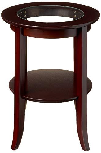 Frenchi Furniture-Wood Genoa End Table Round Side /Accent Table Inset Glass - Picture 4 of 7