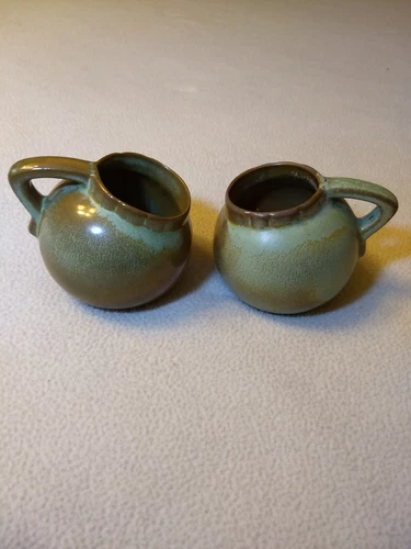 Frankoma Prairie Green RARE Sugar Bowl #87B, set of 2