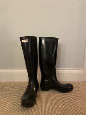 Hunter Original Tall Gloss Women's Rain Boots - Black, 8 US/39 EU
