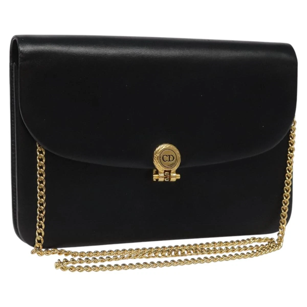 Sac bandoulière Christian Dior chaîne cuir noir or authentique BD129
