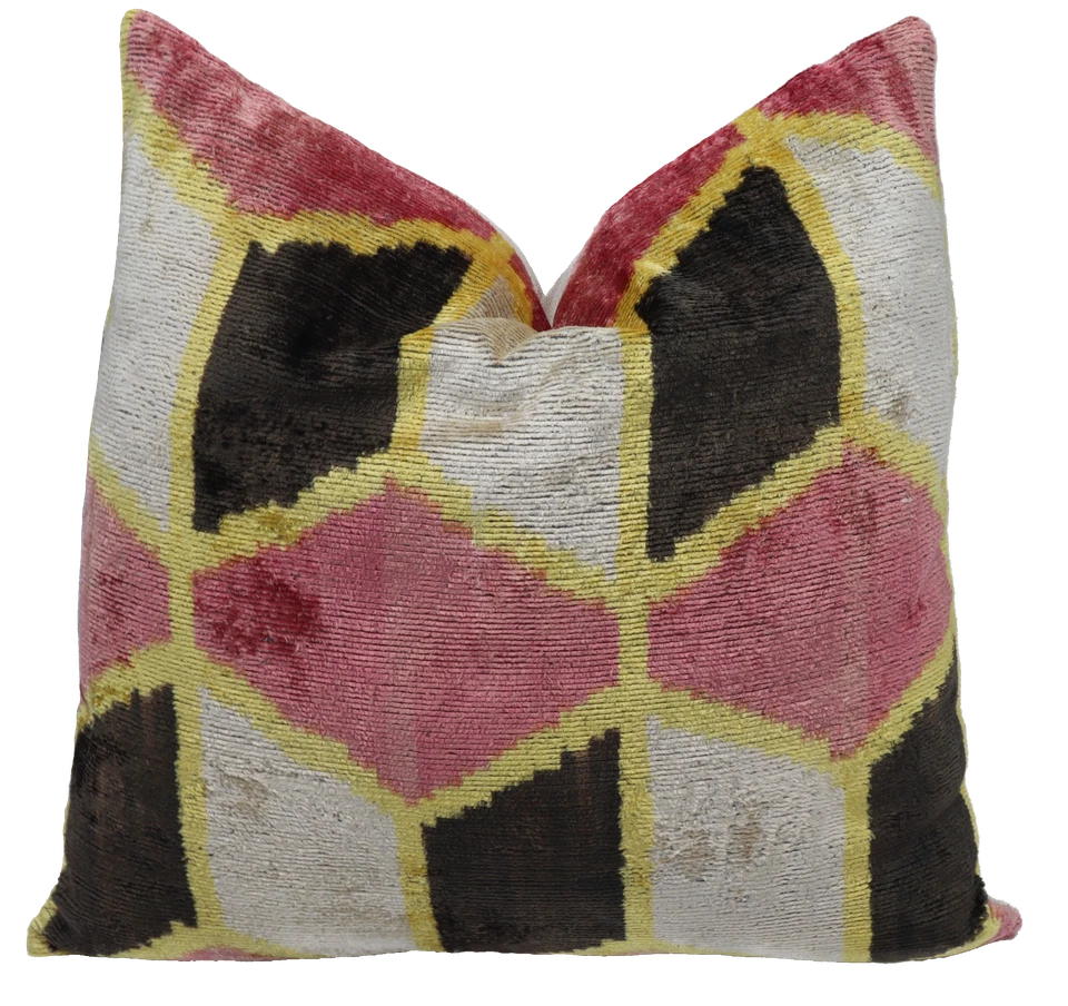 Handmade Geometric Soft Velvet Silk Throw Pillow Pink 16 X 16 in (40 X 40 cm) - Image 3 of 4