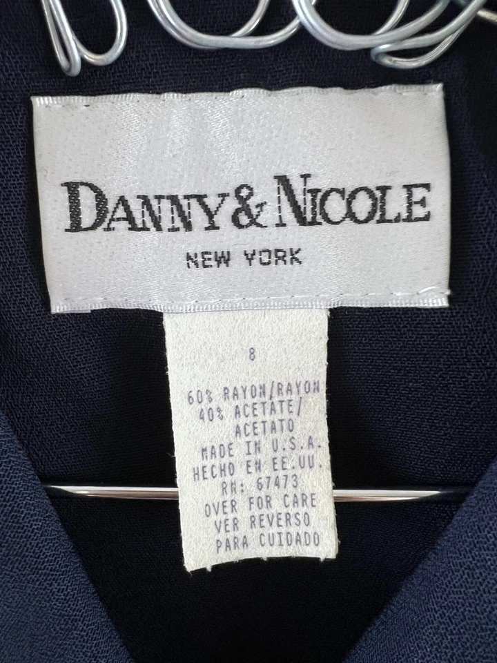 Danny & Nicole Blue|Ivory Dress Collared Button Front Long Dress Women's 8 VTG - Image 2 of 4
