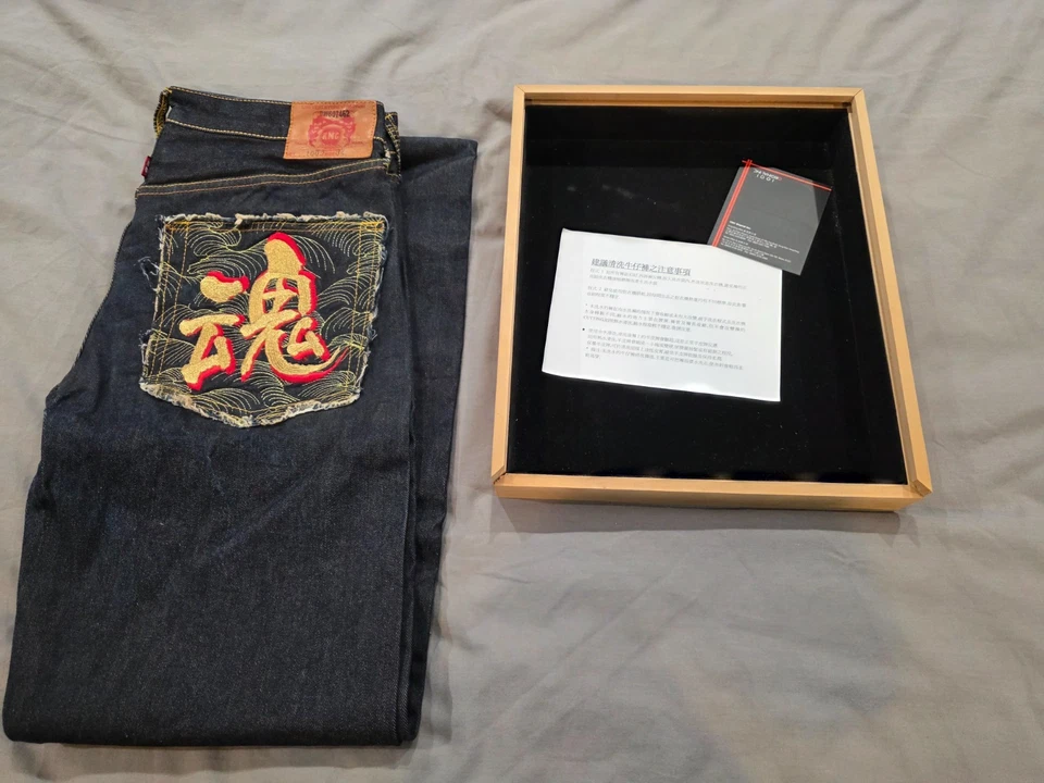ВИНТАЖНЫЙ RMC Red Monkey компании джинсовой ткани джинсы темно стирка мужской 34 брюки W/деревянная коробка - Изображение 2 из 4