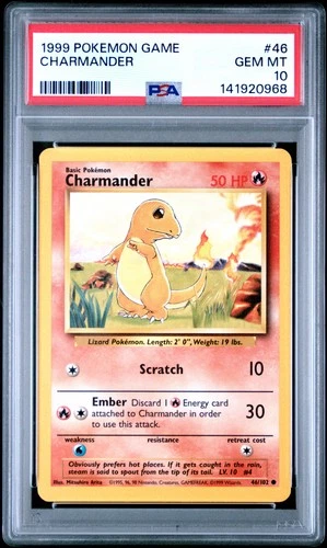 1999 POKEMON BASE SET UNLIMITED #46 CHARMANDER PSA 10