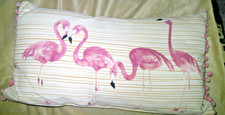 Decorative Throw Pillow Pink Flamingo Birds W/ Pink Ball Fringe 24" x 14" - NEW