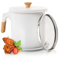 Bacon Grease Container 48oz / 1.4L Iron Cooking Oil Storage Can with Strainer