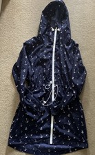 Ladies Matalan Papaya Dark Blue Anchor RainMac Jacket Size 10 Pockets Zip Fasten