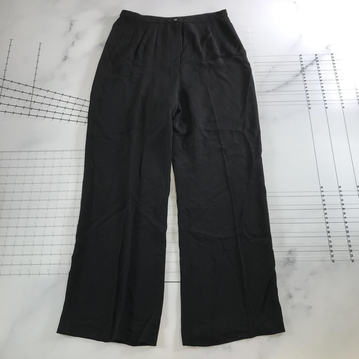 Ballinger Gold Dress Pants Womens S Black Silk Crepe Pleated Wide Leg Relaxed Ballinger Gold Dress Pants Womens S Black Silk Crepe Pleated Wide Leg Relaxed