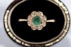 Vintage Circa 1970s 18k Gold Natural Diamond And Cabochon Cut Emerald Ring