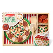 Melissa  Doug Pizza Party Wooden Play Food Set With 6 Slices 36 Toppings  More