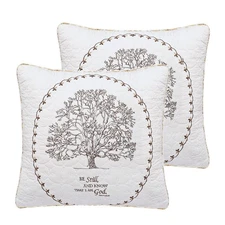 Tree of Life Embroidered Decorative Throw Pillow Covers 16x16 Inches Quilted ...
