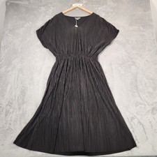 SUSSAN Size M Black Plisse Pleated column MIDI DRESS NEW