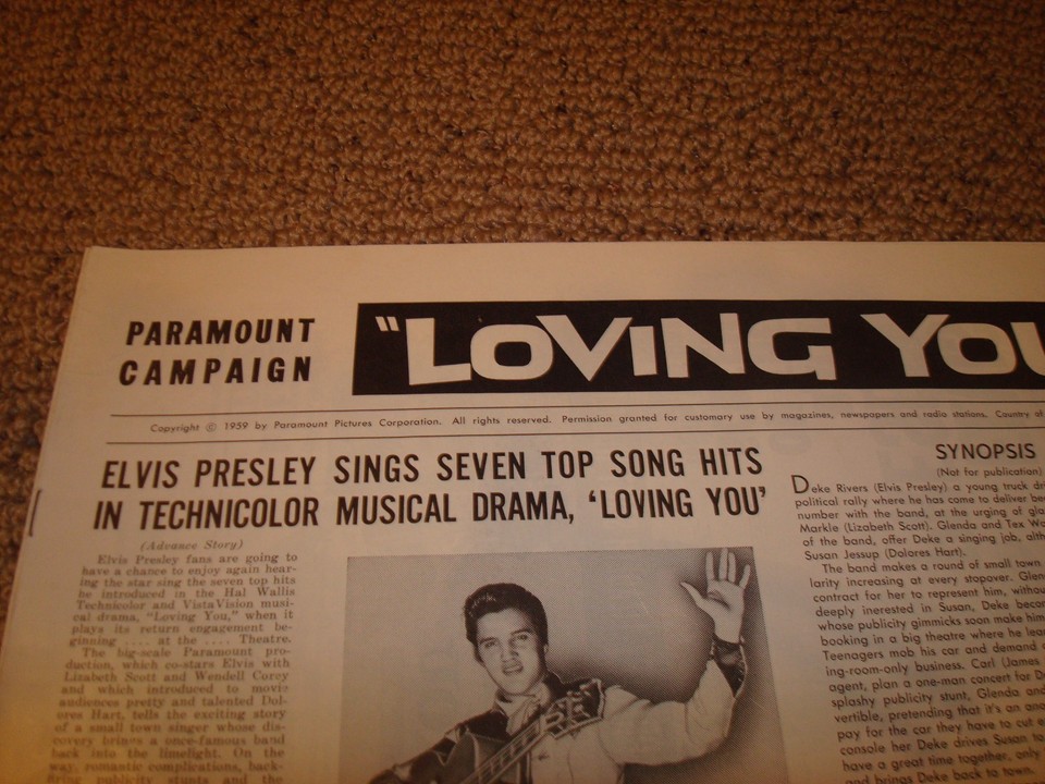 1959 Elvis Presley Loving You Pressbook Paramount Campaign Uncut HTF Re ...