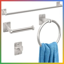 Brushed Nickel Bathroom Hardware 4 Piece Set 24 Inch Towel Bar Ring Holder