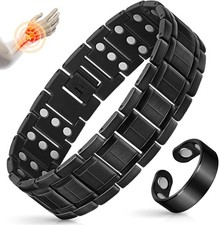 Mahnco Copper Bracelet for Men with Triple-Row Strong Magnets Black-3X