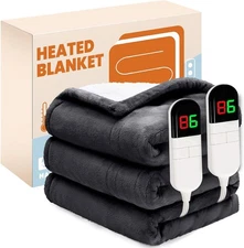 Queen Heated Blanket 84x90 – Flannel Sherpa, 6 Heat Levels, 10H Auto-Off, Grey