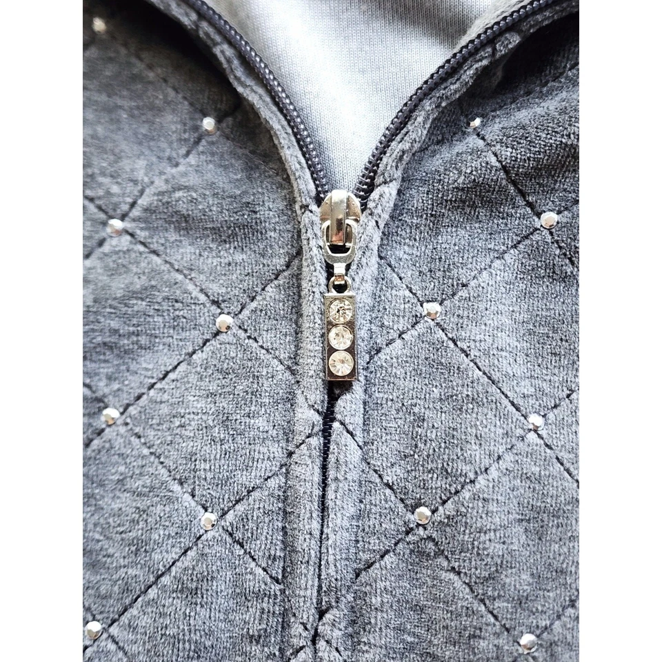 VEST-QUACKER FACTORY-Gray Velour-Sleeveless-Rhinestones-Zipper-SIZE XS - Image 4 of 4
