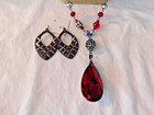 Ruby Red Gunmetal Crystal Beaded Chain Necklace and Earrings Set — photo 7