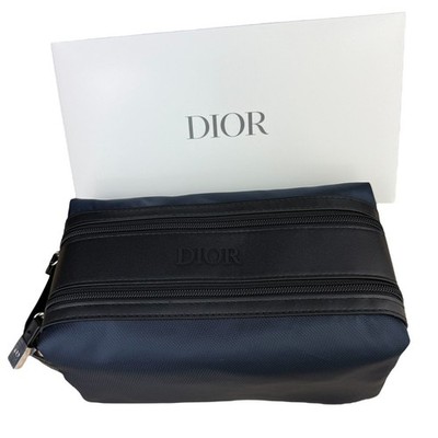 Dior NWB VIP Navy / Black Toiletry Bag Smooth Vegan Leather Double