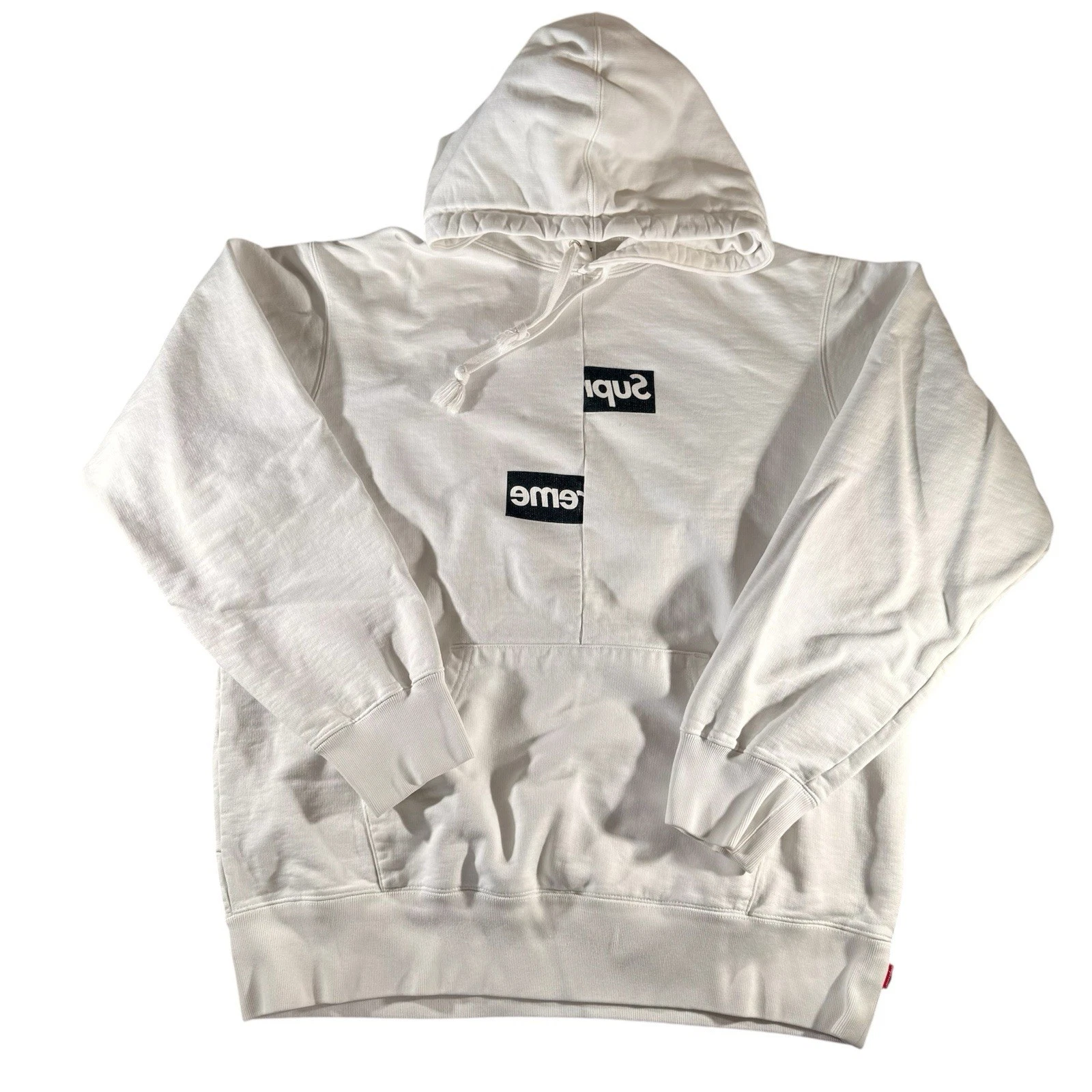 Supreme Comme des Garcons Felpa con cappuccio CDG Split Box Logo Bianco Nero Uomo Large